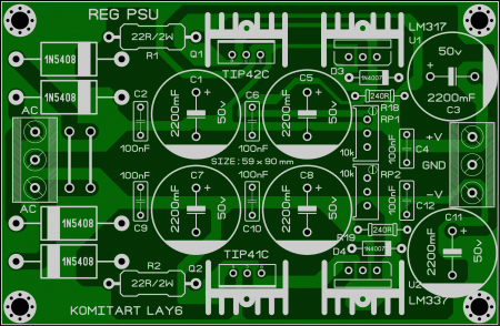 LM317_LM337_TIP41C_TIP42C DIY KIT Ali KOMITART version LAY6 FOTO