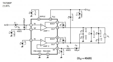 TA7280P BTL AMPLIFIER Schematic