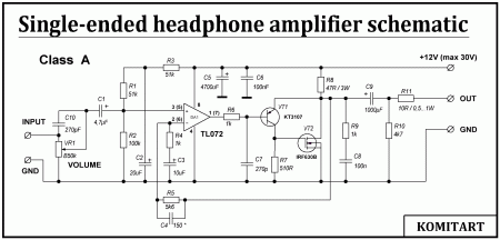 One tact Headphone AMP with IRF630B schematic