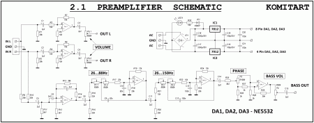 2.1 PREAMPLIFIER with LM833 or NE5532 schematic