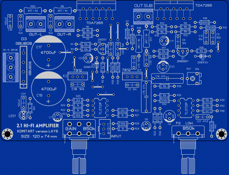 TDA7265 - 2.1 Amplifier ver 1.1 Komitart LAY6 Foto