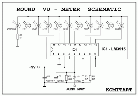Round VU-meter 11 LED 46 mm Schematic