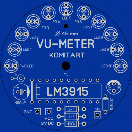 Round VU-meter 11 LED 46 mm Komitart LAY6 FOTO