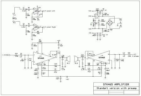 STK465 Amplifier with NE5532 Preamplifier Schematic