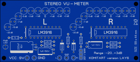 Stereo VU meter -20 +3dB Log Komitart LAY6 Foto