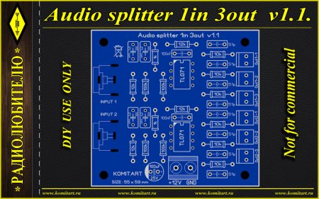 Audio splitter 2 channel 1in-3out  v1.1 Komitart project