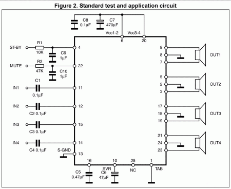 TDA7388 amplifier datasheet schematic