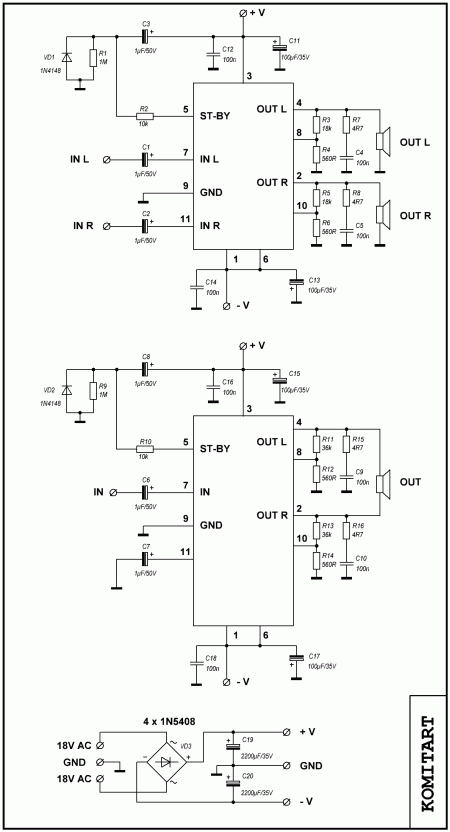 3 Way TDA7265 Amplifier Schematic