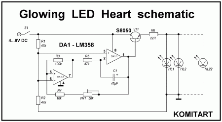 Glowing  LED  Heart  schematic