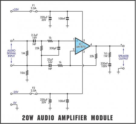 LM1875 mono amplifier module schematic