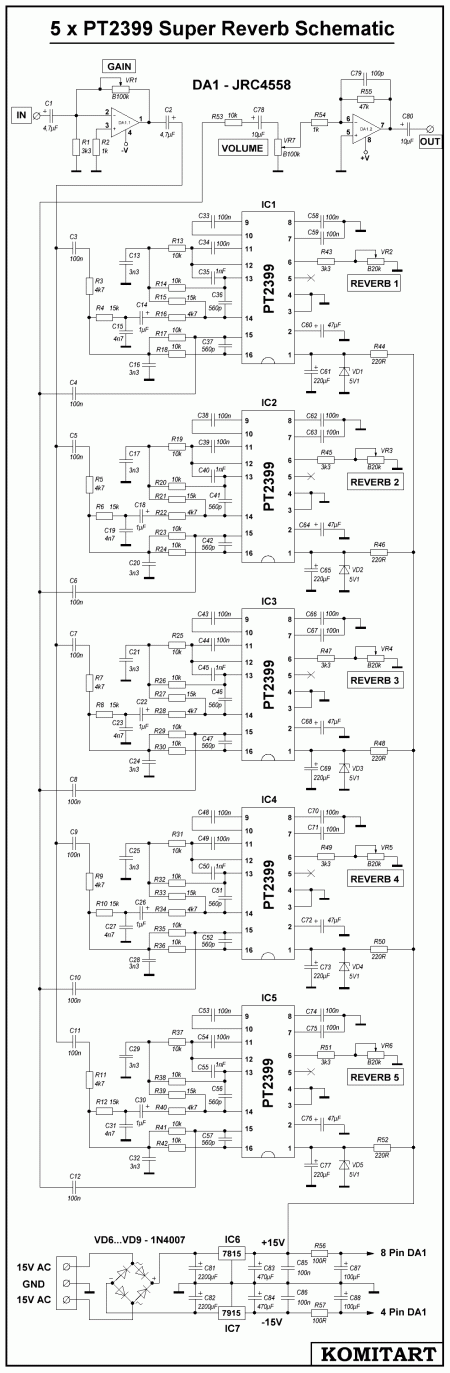 5 x PT2399 Super Reverb Komitart SCHEMATIC