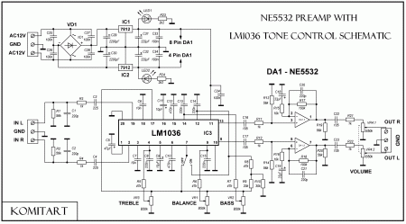 Preamp NE5532 & LM1036N tone control schematic