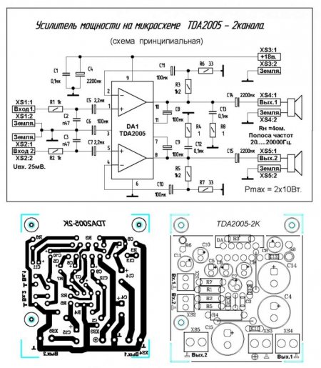 TDA2005 stereo amplifier schematic