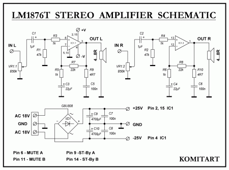 LM1876T Stereo AMP Komitart schematic