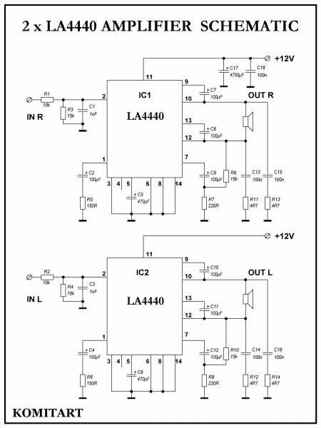 2 x LA4440 Amplifier schematic
