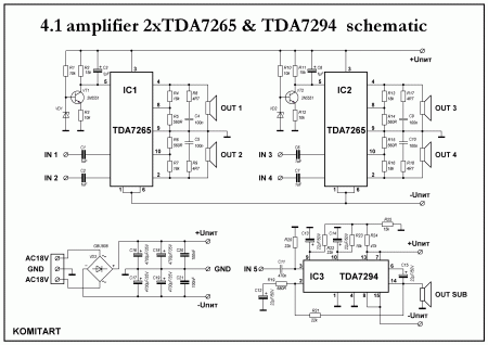 4.1 amplifier 2xTDA7265 & TDA7294 SCHEMATIC