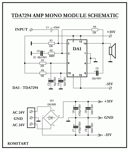 TDA7294 mono amplifier module  schematic