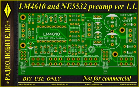 LM4610 and NE5532 preamp ver-1.1 komitart project