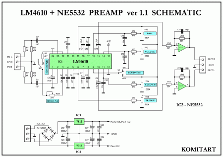 LM4610 and NE5532 preamp ver 1.1 schematic