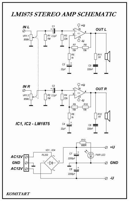 LM1875 Stereo Amplifier schematic
