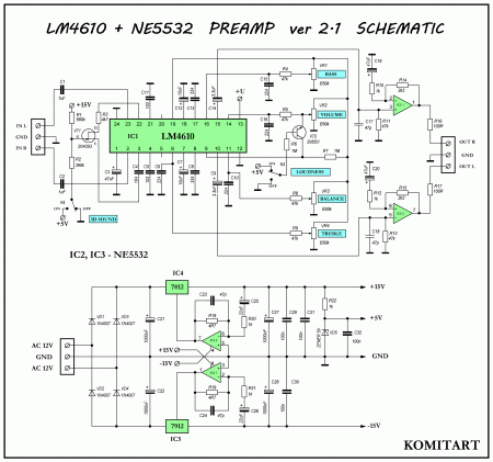 LM4610 and 2 x NE5532 preamp ver 2.1 schematic