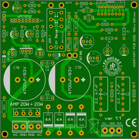 LM1876 amplifier and uPC1237 protector Komitart LAY6 ver 1.1 Foto