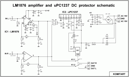 LM1876 amplifier and uPC1237 DC protector ver 1.2 schematic