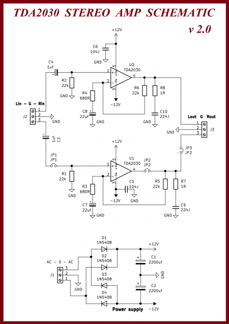 TDA2030 Stereo AMP version 2 schematic