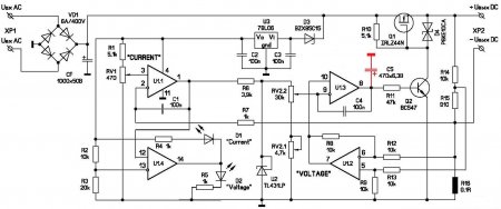 Power supply 0-30V DC with load current limiter schematic
