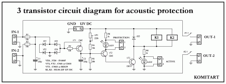 3 transistor circuit diagram for acoustic protection