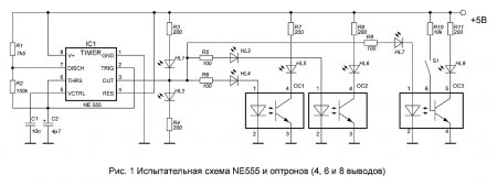 NE555 Optocoupler tester ver 2 schematic