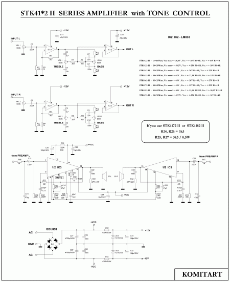 STK41X2 II series amplifier with tone control schematic