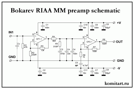 Bokarev RIAA MM preamplifier schematic