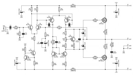Holton Mosfet 100W amplifier schematic