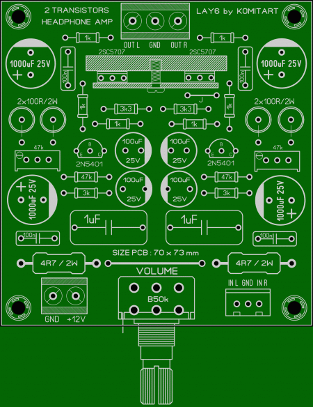 2 transistors headphone amp with volume Pot komitart LAY6 photo