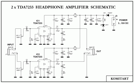 2 x TDA7233 headphone amplifier schematic 2 x TDA7233 headphone amplifier schematic