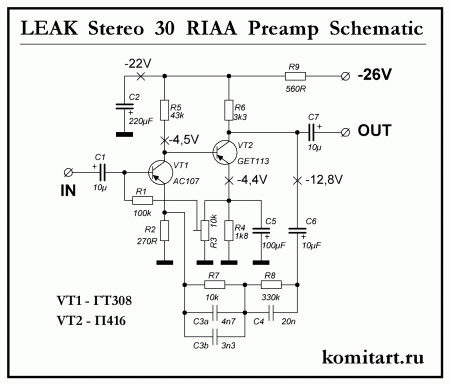 LEAK stereo 30 RIAA preamplifier schematic