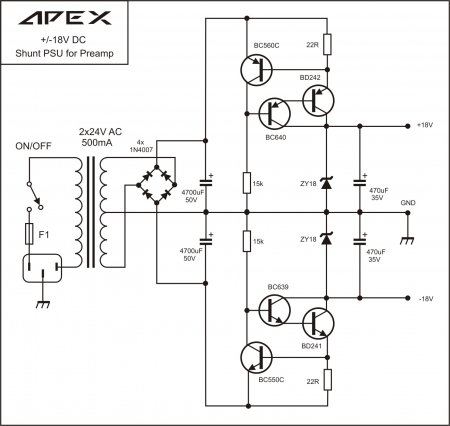 APEX 2x18V Shunt PSU schematic