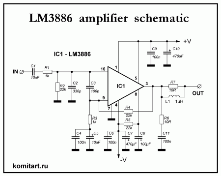 LM3886 amplifier schematic