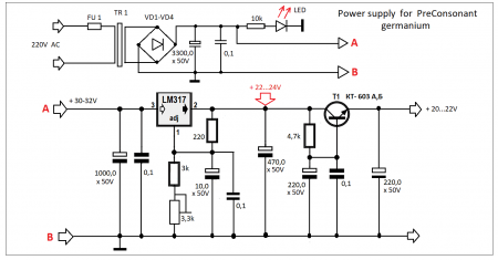 PSU for Preconsonant RIAA GERMANIUM by VS Music schematic